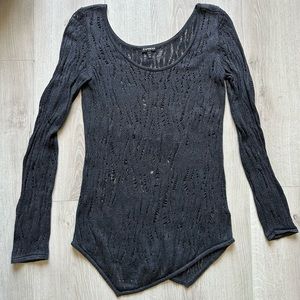 Express Gray Crochet Long Sleeve Shirt Size Medium